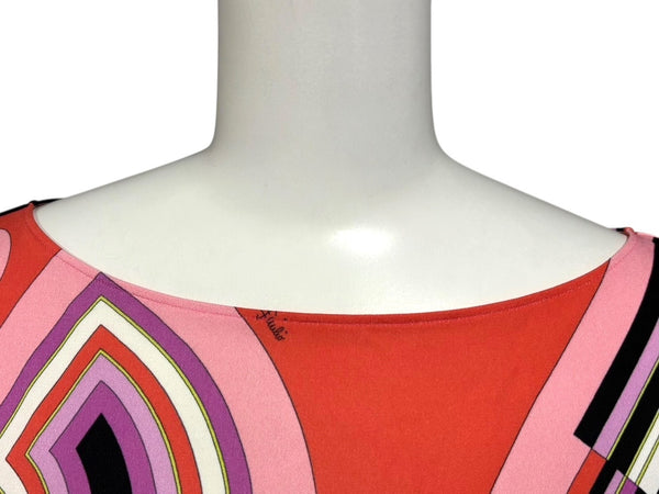 Emilio Pucci エミリオ プッチ カットソー 長袖 マルチカラー レーヨン シルク サイズ38 シルバー金具 66RN48 美品 中古 4b011221