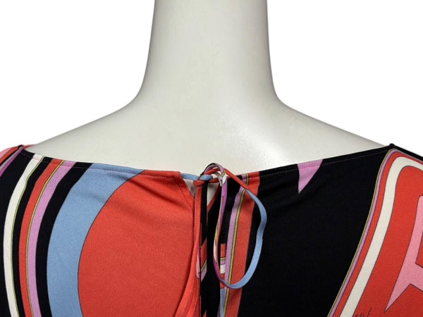 Emilio Pucci エミリオ プッチ カットソー 長袖 マルチカラー レーヨン シルク サイズ38 シルバー金具 66RN48 美品 中古 4b011221