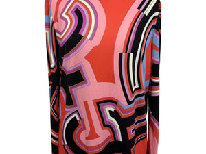 Emilio Pucci エミリオ プッチ カットソー 長袖 マルチカラー レーヨン シルク サイズ38 シルバー金具 66RN48 美品 中古 4b011221
