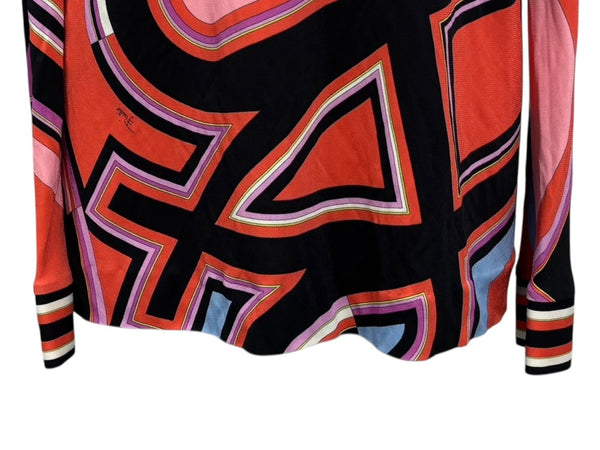 Emilio Pucci エミリオ プッチ カットソー 長袖 マルチカラー レーヨン シルク サイズ38 シルバー金具 66RN48 美品 中古 4b011221