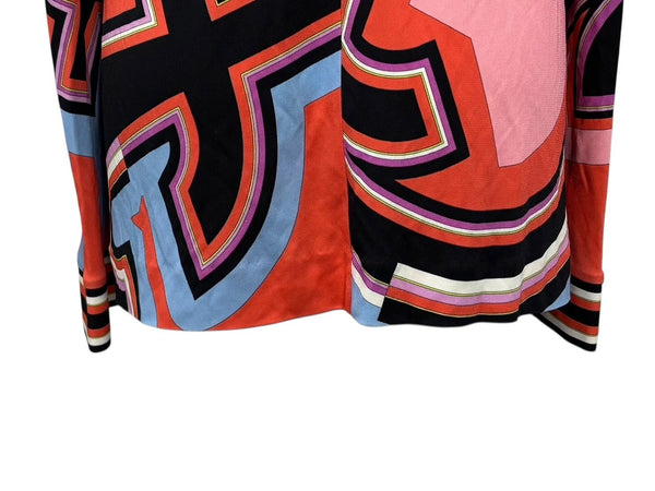 Emilio Pucci エミリオ プッチ カットソー 長袖 マルチカラー レーヨン シルク サイズ38 シルバー金具 66RN48 美品 中古 4b011221
