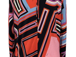 Emilio Pucci エミリオ プッチ カットソー 長袖 マルチカラー レーヨン シルク サイズ38 シルバー金具 66RN48 美品 中古 4b011221