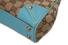 Load image into Gallery viewer, GUCCI グッチ ジャッキー ハンドバッグ 124409 002058 GGキャンバス レザー ベージュ ターコイズブルー ブロンズ金具 美品 中古 4b011257