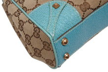 Load image into Gallery viewer, GUCCI グッチ ジャッキー ハンドバッグ 124409 002058 GGキャンバス レザー ベージュ ターコイズブルー ブロンズ金具 美品 中古 4b011257