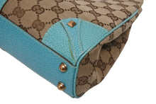 Load image into Gallery viewer, GUCCI グッチ ジャッキー ハンドバッグ 124409 002058 GGキャンバス レザー ベージュ ターコイズブルー ブロンズ金具 美品 中古 4b011257