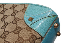 Load image into Gallery viewer, GUCCI グッチ ジャッキー ハンドバッグ 124409 002058 GGキャンバス レザー ベージュ ターコイズブルー ブロンズ金具 美品 中古 4b011257