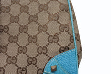Load image into Gallery viewer, GUCCI グッチ ジャッキー ハンドバッグ 124409 002058 GGキャンバス レザー ベージュ ターコイズブルー ブロンズ金具 美品 中古 4b011257