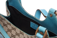 Load image into Gallery viewer, GUCCI グッチ ジャッキー ハンドバッグ 124409 002058 GGキャンバス レザー ベージュ ターコイズブルー ブロンズ金具 美品 中古 4b011257