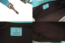 Load image into Gallery viewer, GUCCI グッチ ジャッキー ハンドバッグ 124409 002058 GGキャンバス レザー ベージュ ターコイズブルー ブロンズ金具 美品 中古 4b011257