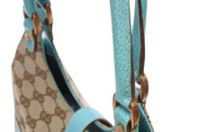 Load image into Gallery viewer, GUCCI グッチ ジャッキー ハンドバッグ 124409 002058 GGキャンバス レザー ベージュ ターコイズブルー ブロンズ金具 美品 中古 4b011257