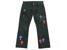 Load image into Gallery viewer, CHROME HEARTS クロムハーツ セメタリークロスパッチパンツ サイズ36 クロスボール ブラック レザー シルバ−925 35パッチ 美品 中古 4b011662