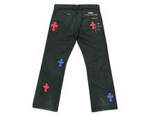 Load image into Gallery viewer, CHROME HEARTS クロムハーツ セメタリークロスパッチパンツ サイズ36 クロスボール ブラック レザー シルバ−925 35パッチ 美品 中古 4b011662