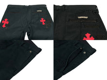 Load image into Gallery viewer, CHROME HEARTS クロムハーツ セメタリークロスパッチパンツ サイズ36 クロスボール ブラック レザー シルバ−925 35パッチ 美品 中古 4b011662