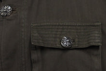 Load image into Gallery viewer, 極美品 CHROME HEARTS クロムハーツ チェリーボム クロスボタン ジャケット ダブルジップ カーキ シルバー金具 サイズXL 中古 4b011666