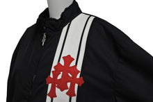 Load image into Gallery viewer, 新品未使用 CHROME HEARTS クロムハーツ RED PATCH RACING JACKET レーシング ジャケット サイズS クロスパッチ ブラック レザー 裏起毛 中古 4b011667