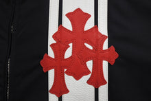 Load image into Gallery viewer, 新品未使用 CHROME HEARTS クロムハーツ RED PATCH RACING JACKET レーシング ジャケット サイズS クロスパッチ ブラック レザー 裏起毛 中古 4b011667
