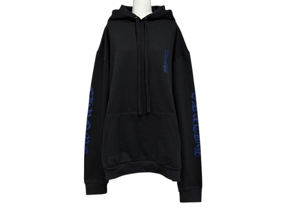 New and unused CHROME HEARTS Pullover Hoodie Parka Size XL Black Blue Logo Print Used 4b011668