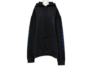 新品未使用 CHROME HEARTS クロムハーツ プルオーバーフーディー パーカー サイズXL ブラック ブルー ロゴプリント 中古 4b011668