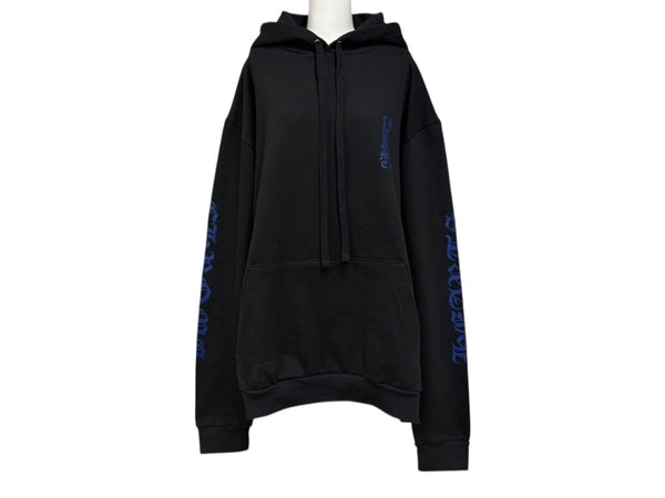 新品未使用 CHROME HEARTS クロムハーツ プルオーバーフーディー パーカー サイズXL ブラック ブルー ロゴプリント 中古 4b011668