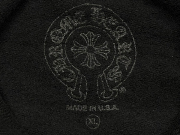 新品未使用 CHROME HEARTS クロムハーツ プルオーバーフーディー パーカー サイズXL ブラック ブルー ロゴプリント 中古 4b011668