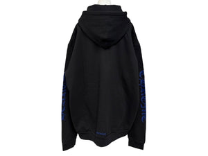 新品未使用 CHROME HEARTS クロムハーツ プルオーバーフーディー パーカー サイズXL ブラック ブルー ロゴプリント 中古 4b011668