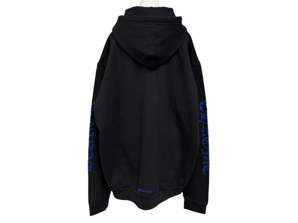新品未使用 CHROME HEARTS クロムハーツ プルオーバーフーディー パーカー サイズXL ブラック ブルー ロゴプリント 中古 4b011668