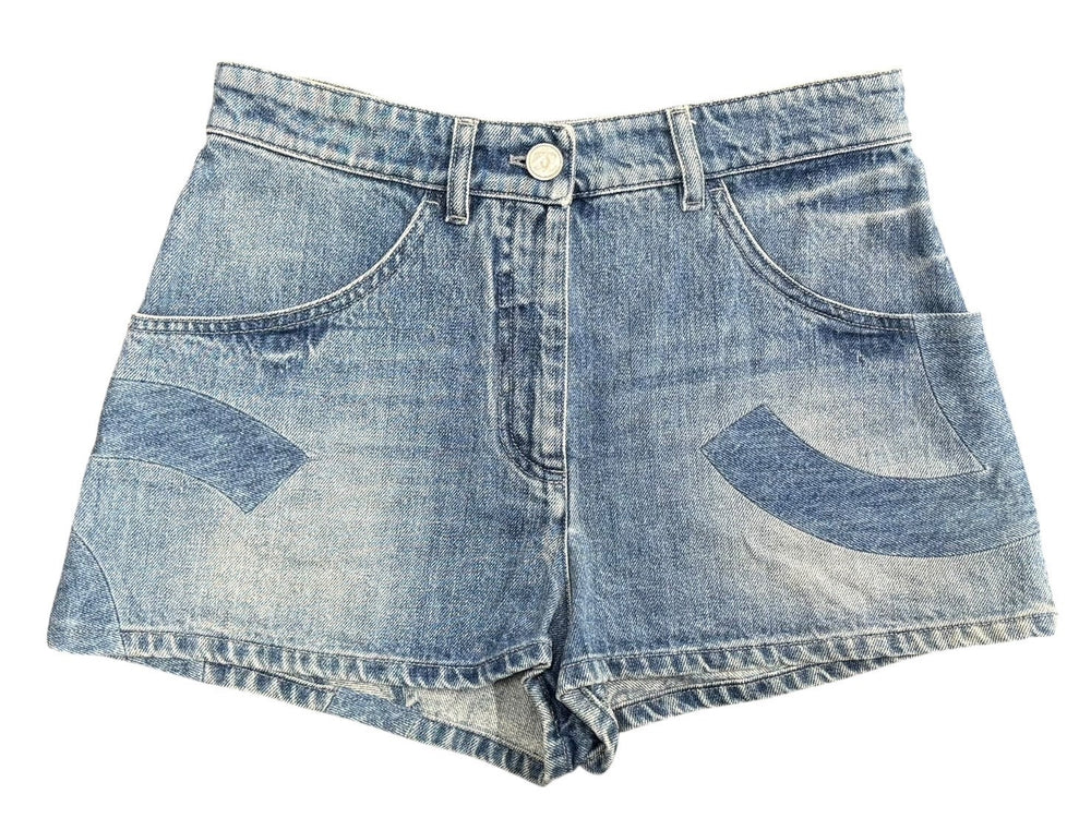 CHANEL Denim Shorts P55909V42309 Size 38 Coco Mark Indigo Blue Good Condition Used 4b011672