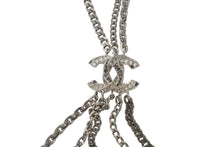 Load image into Gallery viewer, CHANEL シャネル 5連 ラインストーン ロング チェーン ネックレス 124.4g シルバー メタル ラインストーン ココマーク シルバー金具 美品 中古 4b011732