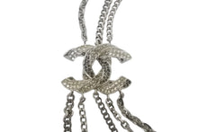 Load image into Gallery viewer, CHANEL シャネル 5連 ラインストーン ロング チェーン ネックレス 124.4g シルバー メタル ラインストーン ココマーク シルバー金具 美品 中古 4b011732
