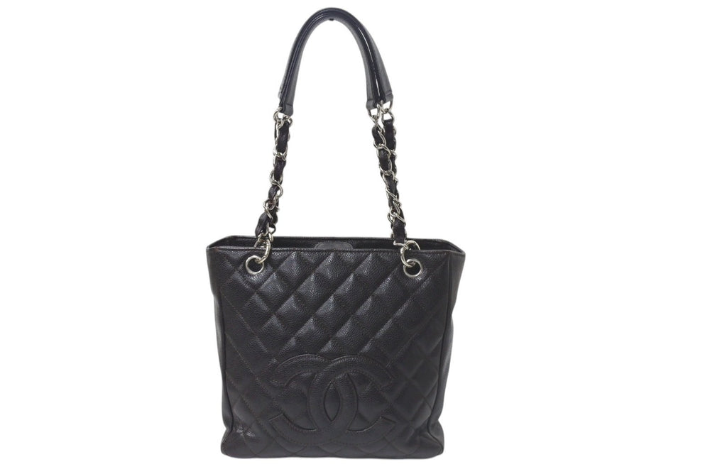 極美品 CHANEL シャネル マトラッセPST ココマーク トートバッグ 11番台 キャビアスキン ブラック ブラウン シルバー金具 中古 4b001177