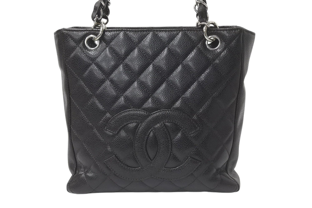 極美品 CHANEL シャネル マトラッセPST ココマーク トートバッグ 11番台 キャビアスキン ブラック ブラウン シルバー金具 中古 4b001177