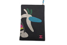 Load image into Gallery viewer, CHANEL シャネル カードケース 6番台 ウォレットチェーン ココマーク ナイロン レザー ブラック ブルー 美品 中古 4b011862