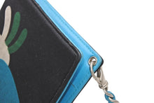 Load image into Gallery viewer, CHANEL シャネル カードケース 6番台 ウォレットチェーン ココマーク ナイロン レザー ブラック ブルー 美品 中古 4b011862