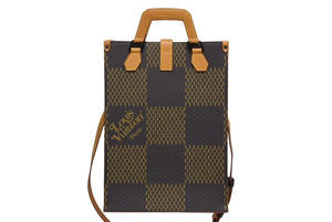 極美品 LOUIS VUITTON ルイヴィトン×NIGO ダミエジャイアント トートバッグ N40355 ブラウン ベージュ PVCコーティングキャンバス ヌメ革 ブラック金具 中古 4b011644