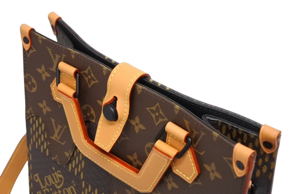 極美品 LOUIS VUITTON ルイヴィトン×NIGO ダミエジャイアント トートバッグ N40355 ブラウン ベージュ PVCコーティングキャンバス ヌメ革 ブラック金具 中古 4b011644