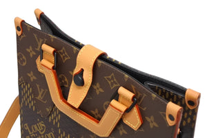 極美品 LOUIS VUITTON ルイヴィトン×NIGO ダミエジャイアント トートバッグ N40355 ブラウン ベージュ PVCコーティングキャンバス ヌメ革 ブラック金具 中古 4b011644