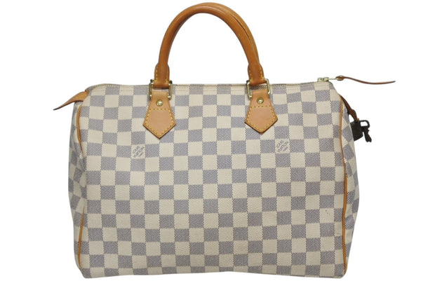 LOUIS VUITTON ルイヴィトン ダミエ アズール スピーディ30 ハンドバッグ N41533 ホワイト ゴールド金具 ロゴ 美品 中古 4b011890