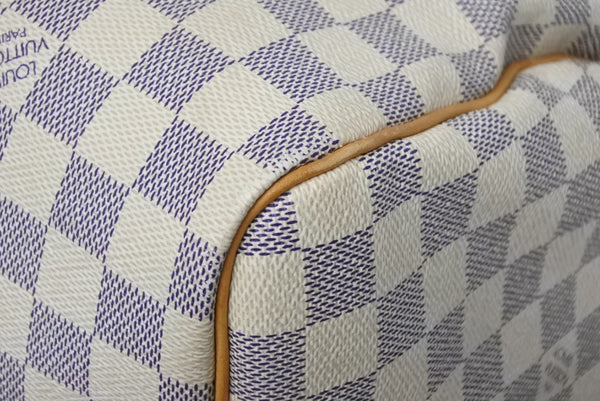 LOUIS VUITTON ルイヴィトン ダミエ アズール スピーディ30 ハンドバッグ N41533 ホワイト ゴールド金具 ロゴ 美品 中古 4b011890