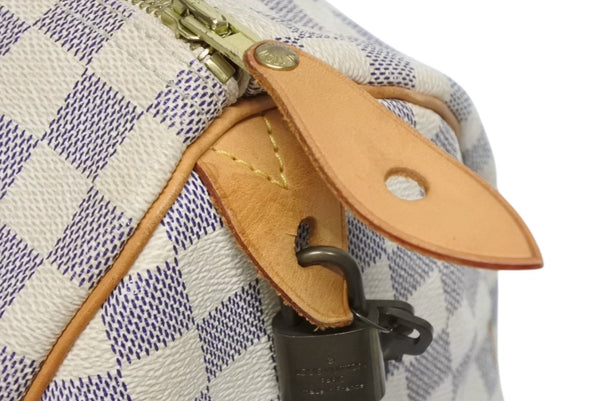 LOUIS VUITTON ルイヴィトン ダミエ アズール スピーディ30 ハンドバッグ N41533 ホワイト ゴールド金具 ロゴ 美品 中古 4b011890
