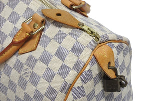 LOUIS VUITTON ルイヴィトン ダミエ アズール スピーディ30 ハンドバッグ N41533 ホワイト ゴールド金具 ロゴ 美品 中古 4b011890