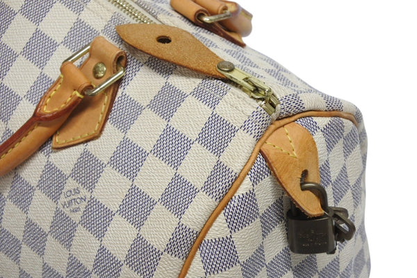 LOUIS VUITTON ルイヴィトン ダミエ アズール スピーディ30 ハンドバッグ N41533 ホワイト ゴールド金具 ロゴ 美品 中古 4b011890