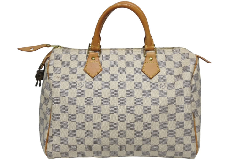 LOUIS VUITTON ルイヴィトン ダミエ アズール スピーディ30 ハンドバッグ N41533 ホワイト ゴールド金具 ロゴ 美品 中古 4b011890