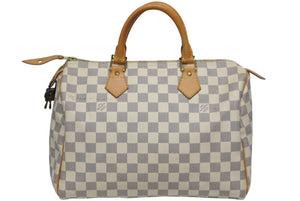 LOUIS VUITTON ルイヴィトン ダミエ アズール スピーディ30 ハンドバッグ N41533 ホワイト ゴールド金具 ロゴ 美品 中古 4b011890