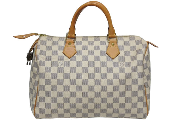 LOUIS VUITTON ルイヴィトン ダミエ アズール スピーディ30 ハンドバッグ N41533 ホワイト ゴールド金具 ロゴ 美品 中古 4b011890