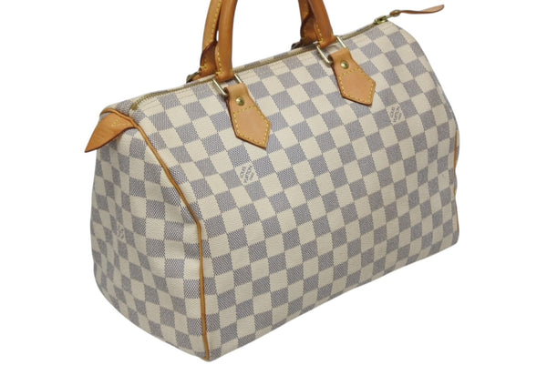 LOUIS VUITTON ルイヴィトン ダミエ アズール スピーディ30 ハンドバッグ N41533 ホワイト ゴールド金具 ロゴ 美品 中古 4b011890