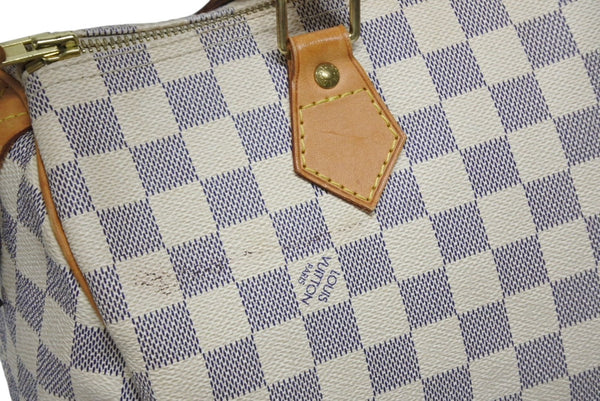 LOUIS VUITTON ルイヴィトン ダミエ アズール スピーディ30 ハンドバッグ N41533 ホワイト ゴールド金具 ロゴ 美品 中古 4b011890
