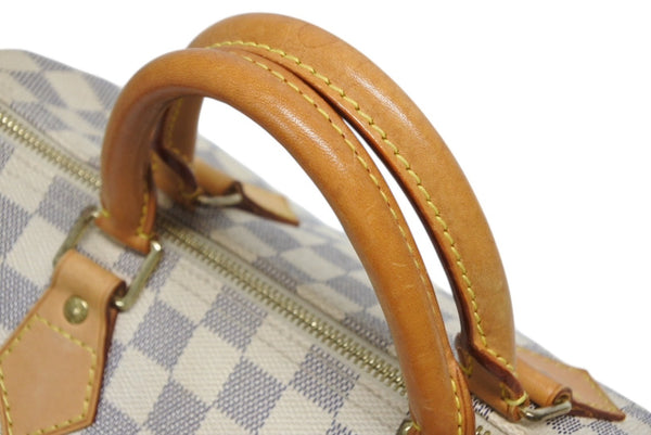 LOUIS VUITTON ルイヴィトン ダミエ アズール スピーディ30 ハンドバッグ N41533 ホワイト ゴールド金具 ロゴ 美品 中古 4b011890