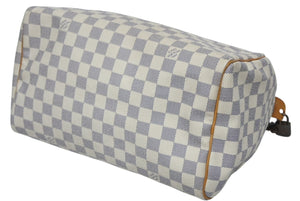 LOUIS VUITTON ルイヴィトン ダミエ アズール スピーディ30 ハンドバッグ N41533 ホワイト ゴールド金具 ロゴ 美品 中古 4b011890