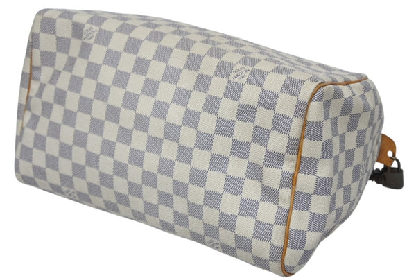 LOUIS VUITTON ルイヴィトン ダミエ アズール スピーディ30 ハンドバッグ N41533 ホワイト ゴールド金具 ロゴ 美品 中古 4b011890