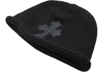 Load image into Gallery viewer, 極美品 CHROME HEARTS クロムハーツ クロスパッチ ニットキャップ ビーニー カシミヤ レザー シルバー925 ブラック 中古 4b011657